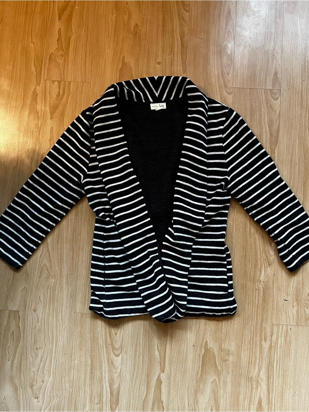 Preppy old money Striped Open-Front Black and White Women's Sweater cotton